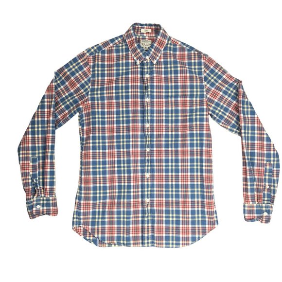 J. crew Button Up Shirt Slim Stretch Secret Wash Shirting Plaid Blue Red M - Picture 1 of 8